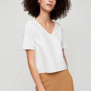 Aritzia Babaton White Randy Cropped Short-Sleeve Drapey V-Neck Blouse Size XS